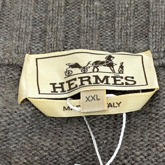 IM0280 Hermes Hermes dark brown horse whip embroidered design cashmere round nec - Picture 6 of 8